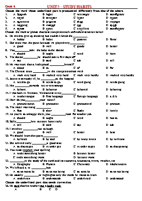 Bài tập Tiếng Anh Lớp 8 - Unit 5 Study habits